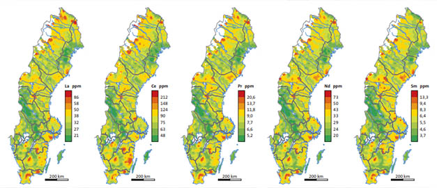 Spridningsmönster för olika ämnen i morän.