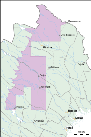 Kartan visar det omr&aring;de d&auml;r SGU g&ouml;r markgeokemiska unders&ouml;kningar i Barentsregionen.