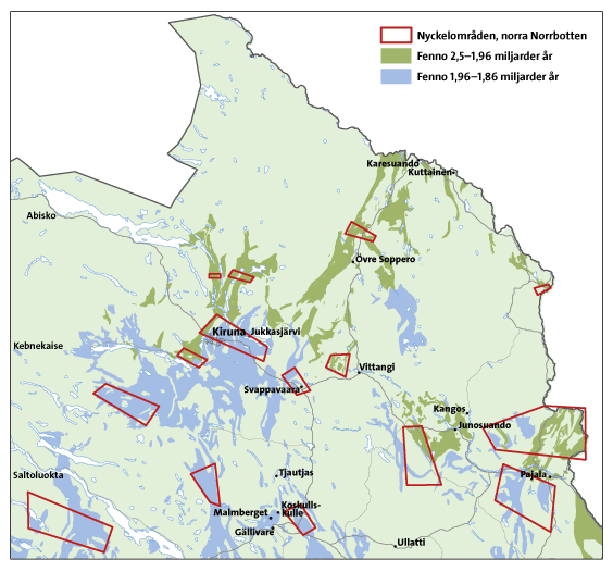 Map image of northern Norrbotten, Sweden. Map.