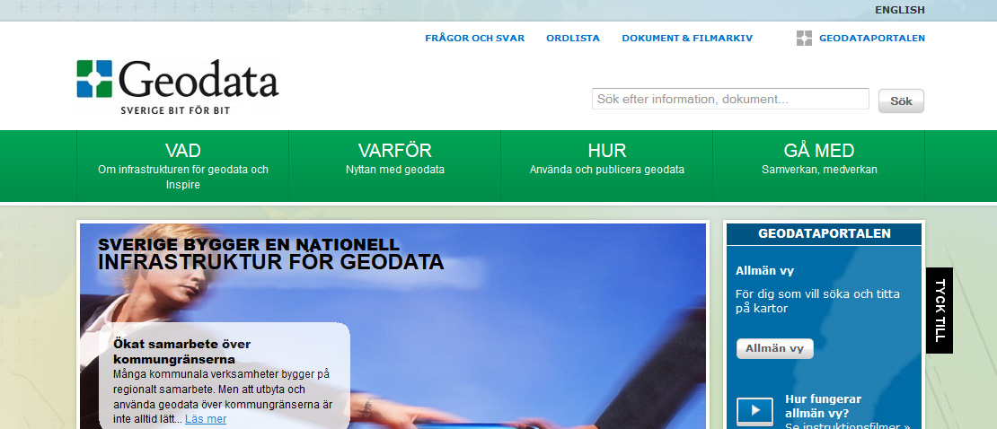 Skärmdump från sidan Geodataportalen.