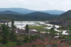 Träsk, berg och vatten. Foto.