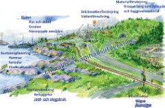 Övergripande bild över ett samhälle. Illustration.