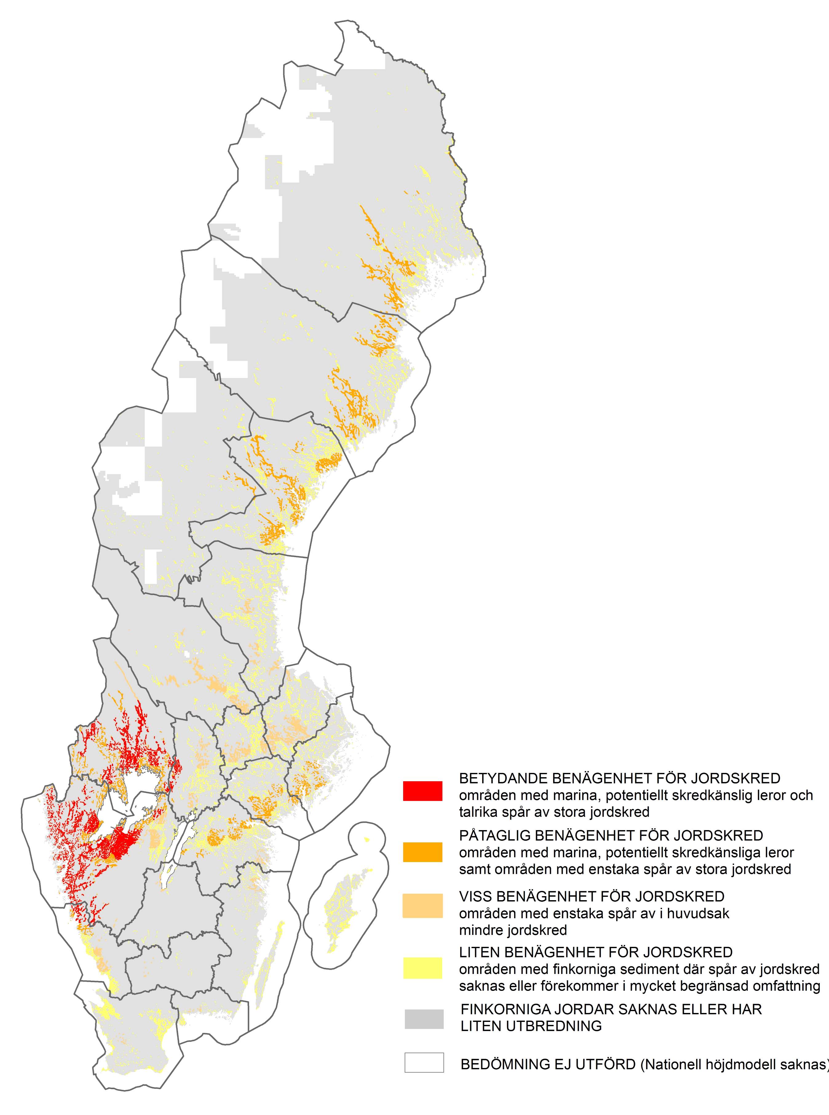 &Ouml;versiktlig karta &ouml;ver finkorniga jordars skredben&auml;genhet