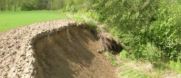 250 m S Oagården Position (SWEREF99TM): N6366287   E350805   Beskrivning:  Skred utmed Viskan, 2 m sand som överlagrar lera.